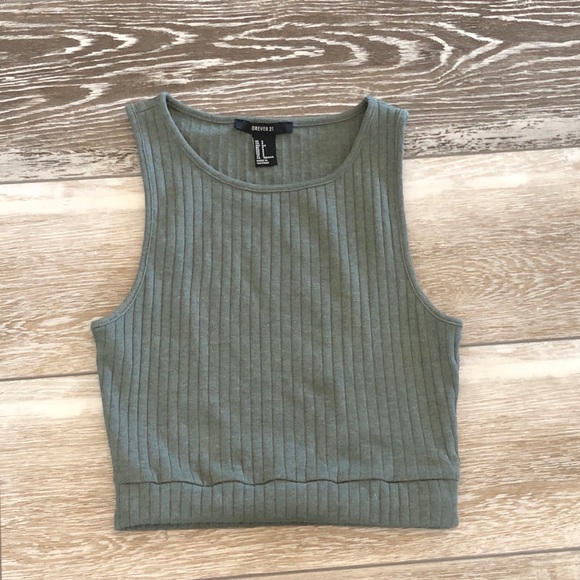 Forever 21 Sz S Adorable Olive Rib Knit Crop Top - Picture 8 of 9